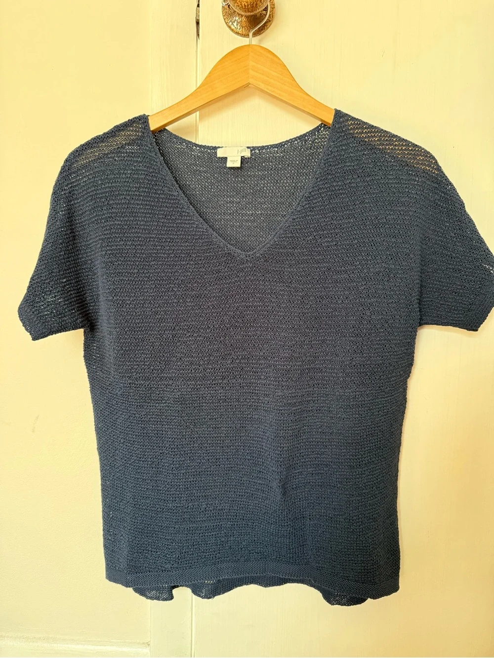 J. Jill Navy V-Neck Short Sleeve Knit Top